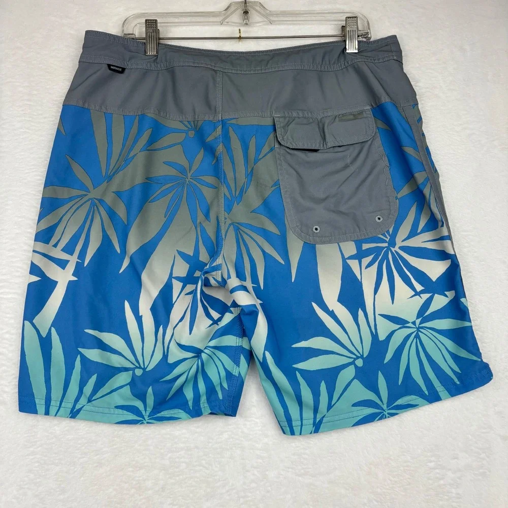 Rip Curl Mirage Mens Blue Grey Tropical Palm Leaf Stretch Boardshorts Size 33